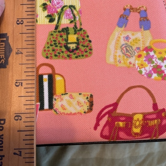 Pink handbag with novelty fun purse print black handles - Picture 10 of 11